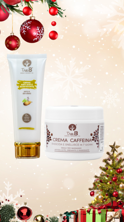 Combo Rassodante e Tonificante – Crema Collo e Décolleté Anti-Age + Crema Caffeina Anticellulite e Smagliature ✨ Offerta Speciale Natale – Solo €52,00 (Valore originale €75,00)